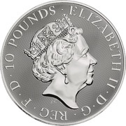10 Pounds - Elizabeth II Black Bull of Clarence; 10 oz Fine Silver obverse image