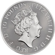 10 Pounds - Elizabeth II Unicorn of Scotland; 10 oz Fine Silver obverse image