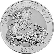 10 Pounds - Elizabeth II Silver Valiant; 10 oz Fine Silver, United Kingdom, 2019-2021 reverse image
