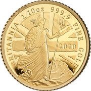 10 Pounds - Elizabeth II 5th portrait; 1/10 oz Fine Gold, United Kingdom, 2020 reverse image