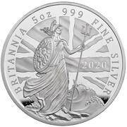 10 Pounds - Elizabeth II 5th portrait; 5 oz Fine Silver, United Kingdom, 2020 reverse image