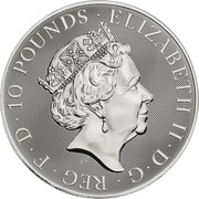 10 Pounds - Elizabeth II Falcon of the Plantagenets; 10 oz Fine Silver obverse image