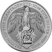 10 Pounds - Elizabeth II Falcon of the Plantagenets; 10 oz Fine Silver, United Kingdom, 2020 reverse image
