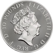 10 Pounds - Elizabeth II Yale of Beaufort; 10 oz Fine Silver obverse image