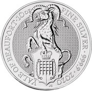 10 Pounds - Elizabeth II Yale of Beaufort; 10 oz Fine Silver, United Kingdom, 2020 reverse image