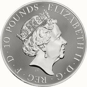 10 Pounds - Elizabeth II Royal Arms; 10 oz Fine Silver obverse image