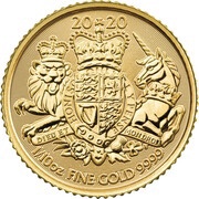 10 Pounds - Elizabeth II Royal Arms; 1/10 oz Fine Gold, United Kingdom, 2020-2022 reverse image
