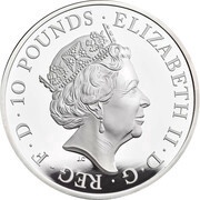 10 Pounds - Elizabeth II 5th portrait; 5 oz Fine Silver obverse image