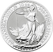 10 Pounds - Elizabeth II 5th portrait; 10 oz Fine Silver, United Kingdom, 2021 reverse image
