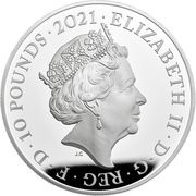 10 Pounds - Elizabeth II Gothic Crown Quartered Arms; Silver Piedfort obverse image