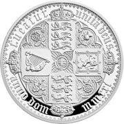 10 Pounds - Elizabeth II Gothic Crown Quartered Arms; Silver Proof, United Kingdom, 2021 reverse image
