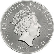 10 Pounds - Elizabeth II White Lion of Mortimer; 10 oz Fine Silver obverse image