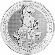10 Pounds - Elizabeth II White Horse of Hanover; 10 oz Fine Silver, United Kingdom, 2021 reverse image