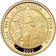 10 Pounds - Elizabeth II 5th portrait; 1/10 oz Fine Gold, United Kingdom, 2022 reverse image