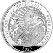 10 Pounds - Elizabeth II 5th portrait; 5 oz Fine Silver, United Kingdom, 2022 reverse image