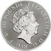 10 Pounds - Elizabeth II White Greyhound of Richmond; 10 oz Fine Silver obverse image