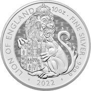 10 Pounds - Elizabeth II Lion of England; 10 oz Fine Silver, United Kingdom, 2022 reverse image
