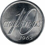 10 Cruzeiros, Brazil, 1965 reverse image
