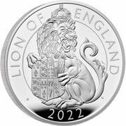 10 Pounds - Elizabeth II Lion of England; Silver Proof, United Kingdom, 2022 reverse image