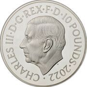 10 Pounds - Charles III Life and legacy of the Queen; Silver Piedfort obverse image