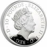 10 Pounds - Elizabeth II Posthumous; Yale of Beaufort; Silver Proof obverse image