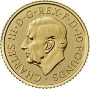 10 Pounds - Charles III Royal Arms; 1/10 oz Fine Gold obverse image