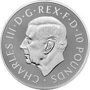 10 Pounds - Charles III Royal Arms; 10 oz Fine Silver obverse image