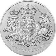 10 Pounds - Charles III Royal Arms; 10 oz Fine Silver, United Kingdom, 2023 reverse image