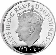 10 Pounds - Charles III Coronation; Silver Proof obverse image