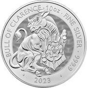 10 Pounds - Charles III Bull of Clarence; 10 oz Fine Silver, United Kingdom, 2023 reverse image