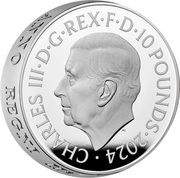10 Pounds - Charles III St George & The Dragon; Silver Piedfort obverse image