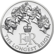 20 Pounds - Elizabeth II Longest Reign; Fine SIlver, United Kingdom, 2015 reverse image