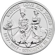 20 Pounds - Elizabeth II Platinum Wedding; Fine Silver, United Kingdom, 2017 reverse image