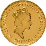 25 Pounds - Elizabeth II 3rd portrait; 1/4 oz Fine Gold obverse image