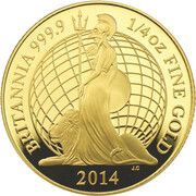 25 Pounds - Elizabeth II 4th portrait; 1/4 oz Fine Gold, United Kingdom, 2014 reverse image