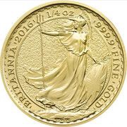 25 Pounds - Elizabeth II 5th portrait; 1/4 oz Fine Gold, United Kingdom, 2016 reverse image