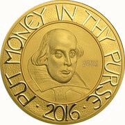 25 Pounds - Elizabeth II William Shakespeare; Gold Proof, United Kingdom, 2016 reverse image