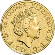 25 Pounds - Elizabeth II Lion of England; 1/4 oz Fine Gold obverse image