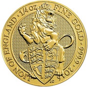 25 Pounds - Elizabeth II Lion of England; 1/4 oz Fine Gold, United Kingdom, 2016 reverse image