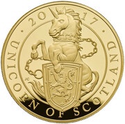 25 Pounds - Elizabeth II Unicorn of Scotland; Gold Proof, United Kingdom, 2017 reverse image