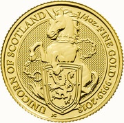 25 Pounds - Elizabeth II Unicorn of Scotland; 1/4 oz Fine Gold, United Kingdom, 2018 reverse image