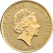 25 Pounds - Elizabeth II Black Bull of Clarence; 1/4 oz Fine Gold obverse image