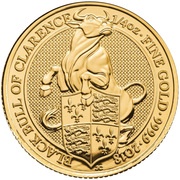 25 Pounds - Elizabeth II Black Bull of Clarence; 1/4 oz Fine Gold, United Kingdom, 2018 reverse image