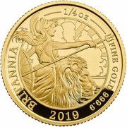 25 Pounds - Elizabeth II 5th portrait; 1/4 oz Fine Gold, United Kingdom, 2019 reverse image
