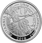 25 Pounds - Elizabeth II 5th portrait; 1/4 oz Fine Platinum, United Kingdom, 2019 reverse image