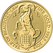 25 Pounds - Elizabeth II Yale of Beaufort; 1/4 oz Fine Gold, United Kingdom, 2019 reverse image