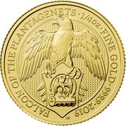 25 Pounds - Elizabeth II Falcon of the Plantagenets; 1/4 oz Fine Gold, United Kingdom, 2019 reverse image