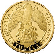 25 Pounds - Elizabeth II Falcon of Plantagenets; Gold Proof, United Kingdom, 2019 reverse image