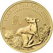 25 Pounds - Elizabeth II Year of the Rat; 1/4 oz Fine Gold, United Kingdom, 2020 reverse image