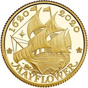 25 Pounds - Elizabeth II Mayflower; Gold Proof, United Kingdom, 2020 reverse image
